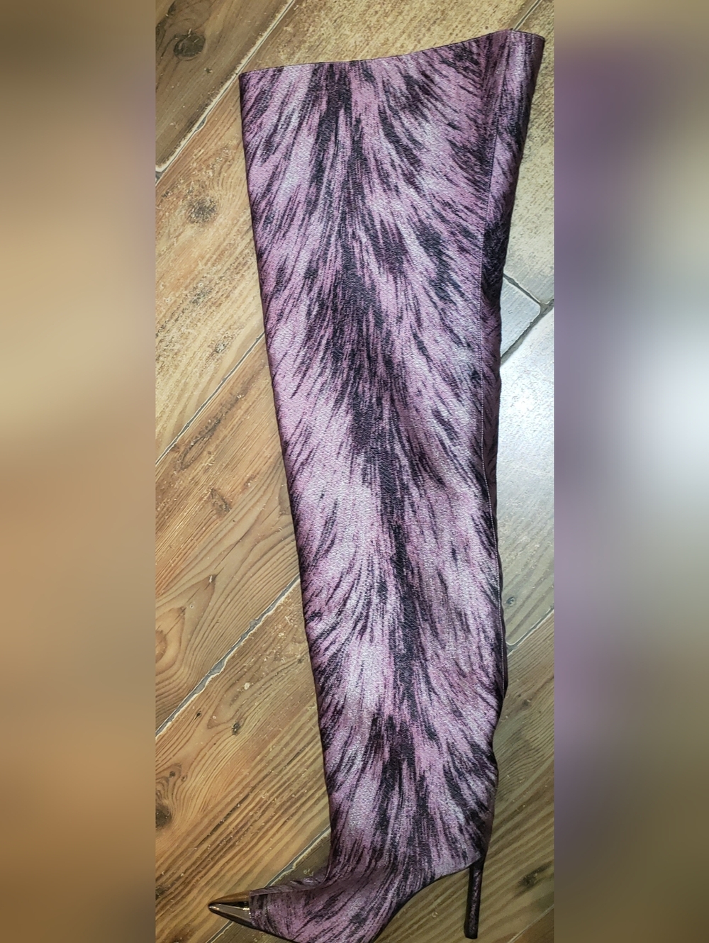 Sergio Rossi Purple Lilac Silver Pointy Toe Cap Thigh High Boots. 40
